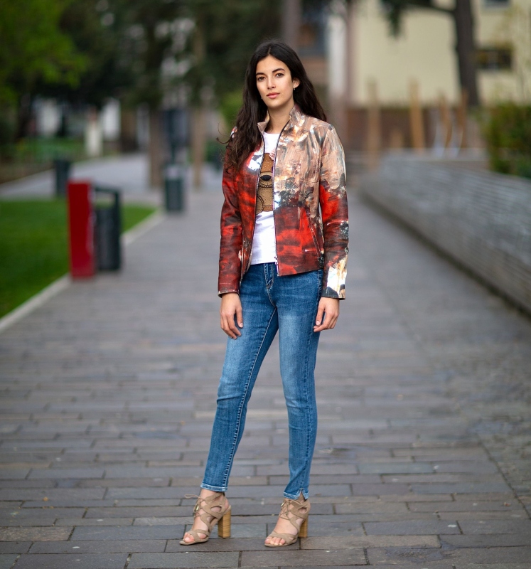 Softe rot-multicolor Lederjacke von Polar Leder Gr. 44