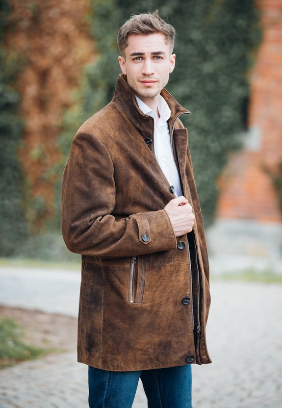 Dunkelbraune rustikale Velours-Lederjacke Gr.58